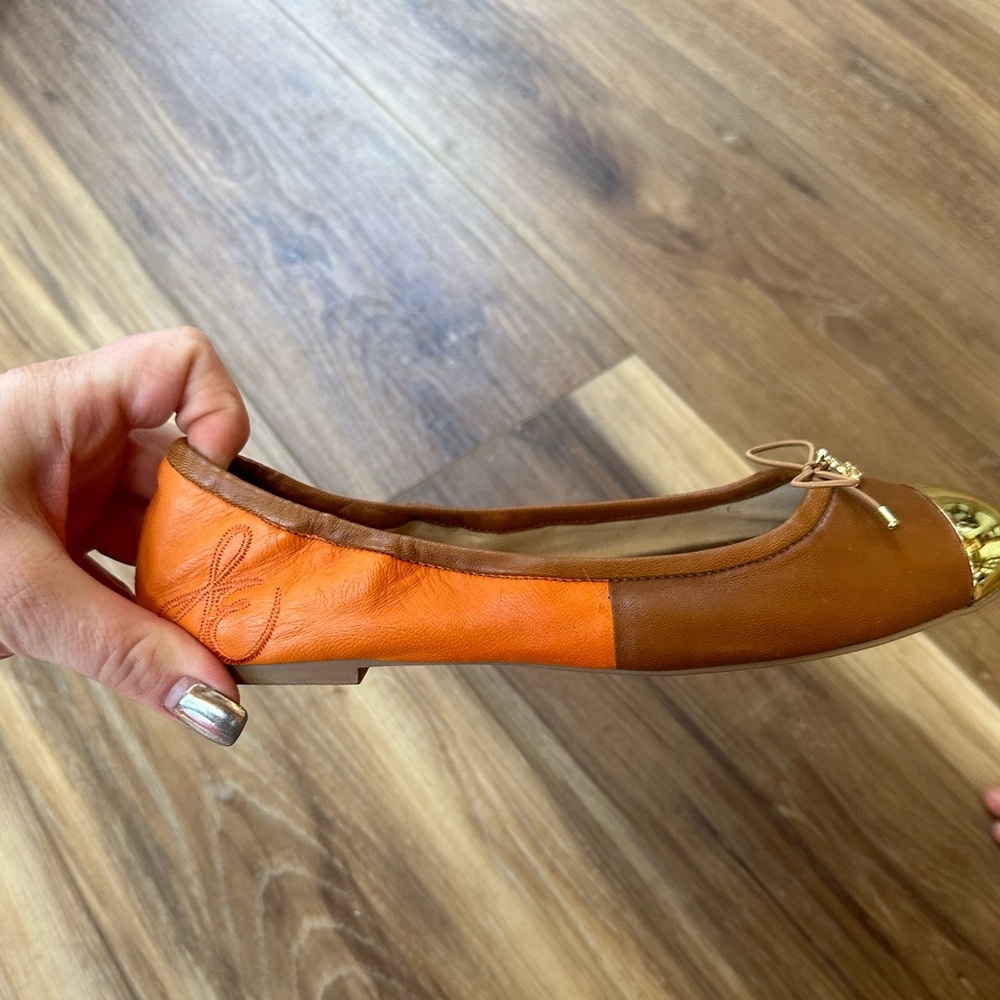 Sam Edelman Fairleigh Orange Tan Gold Cap Toe Flats Size 7.5 - Picture 7 of 7